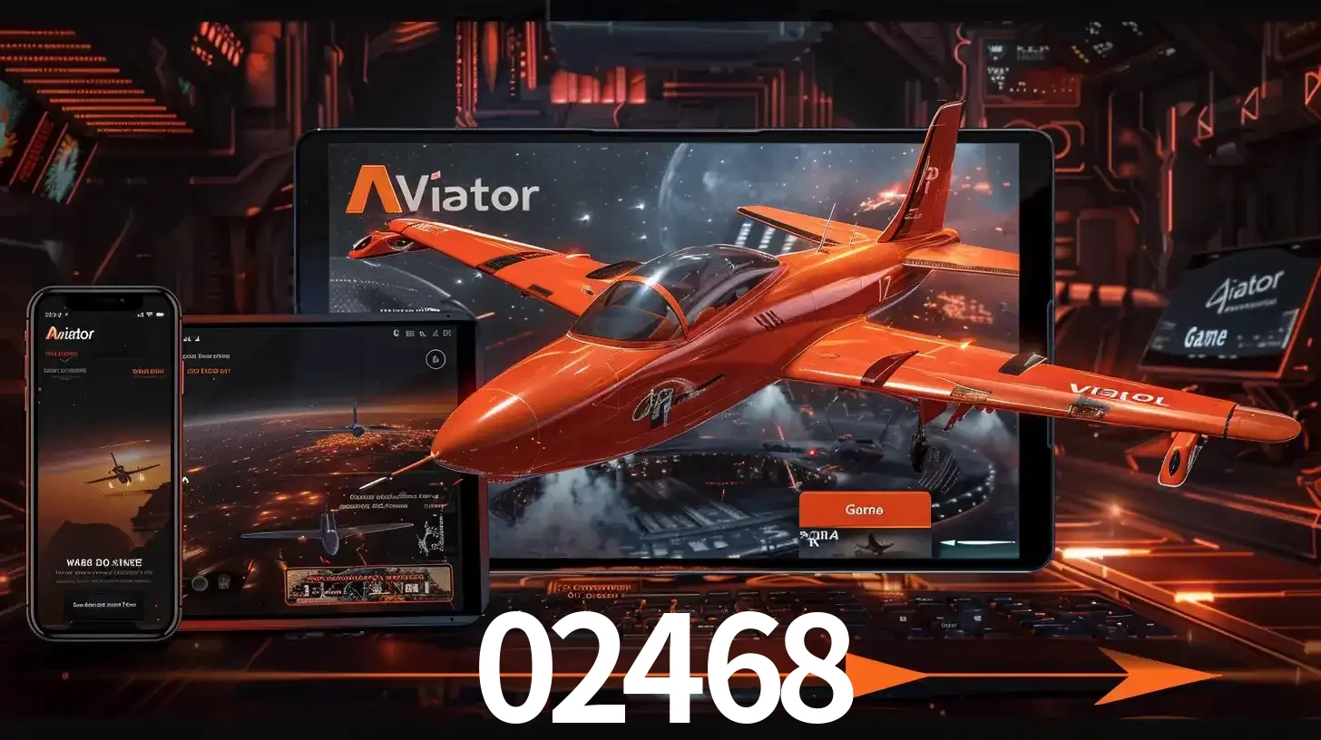 Apresentação tecnológica do jogo Aviator com um avião saindo da tela de um tablet, demonstrando a experiência imersiva em múltiplos dispositivos no 02468.