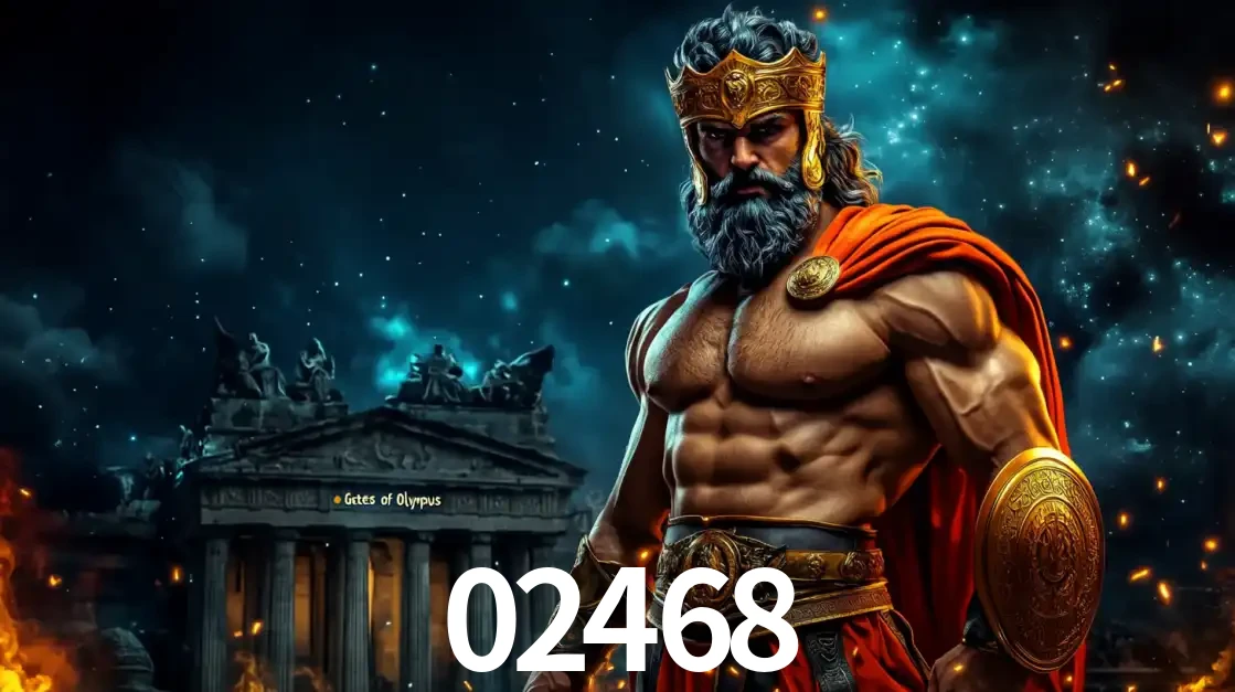 O poderoso Zeus do jogo de slot Gates of Olympus em frente ao seu templo, pronto para lançar multiplicadores divinos e prêmios épicos no cassino online 02468.