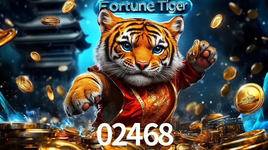 Imagem promocional do jogo de slot Fortune Tiger, com um tigre majestoso em traje tradicional cercado por uma fortuna em moedas de ouro, disponível agora no cassino 02468.